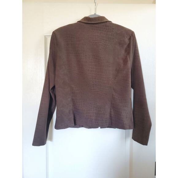 Women's Faux Suede Animal Print Jacket, Olive Green Alligator Zip Front, Size 12 - Picture 6 of 7